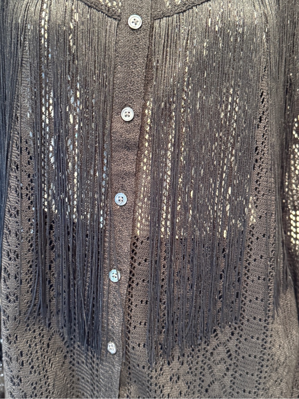 Idyllwind Black Lace Fringe Western Blouse Button Front M - Picture 6 of 11